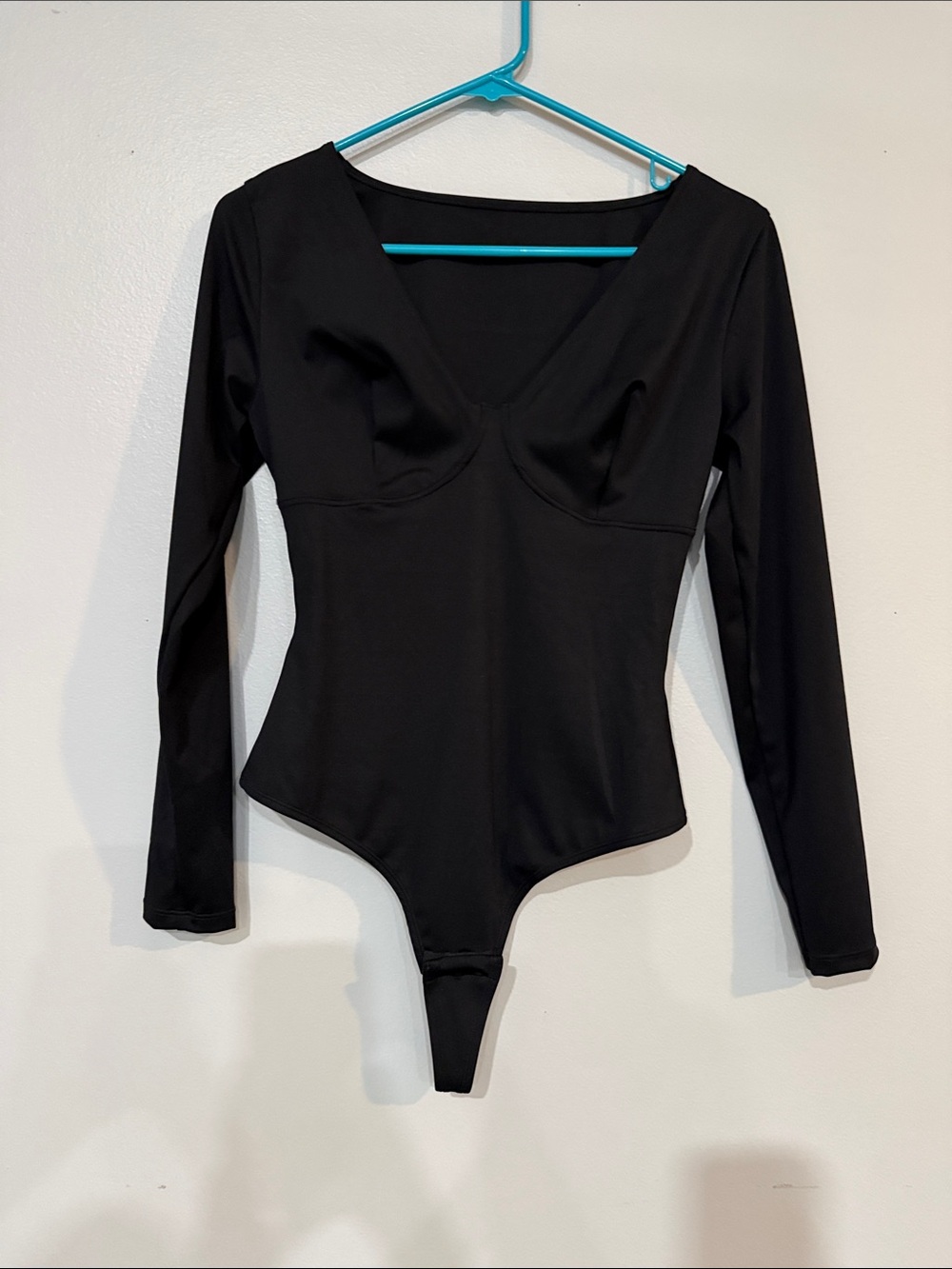 Black Long-Sleeve V-Neck Bodysuit